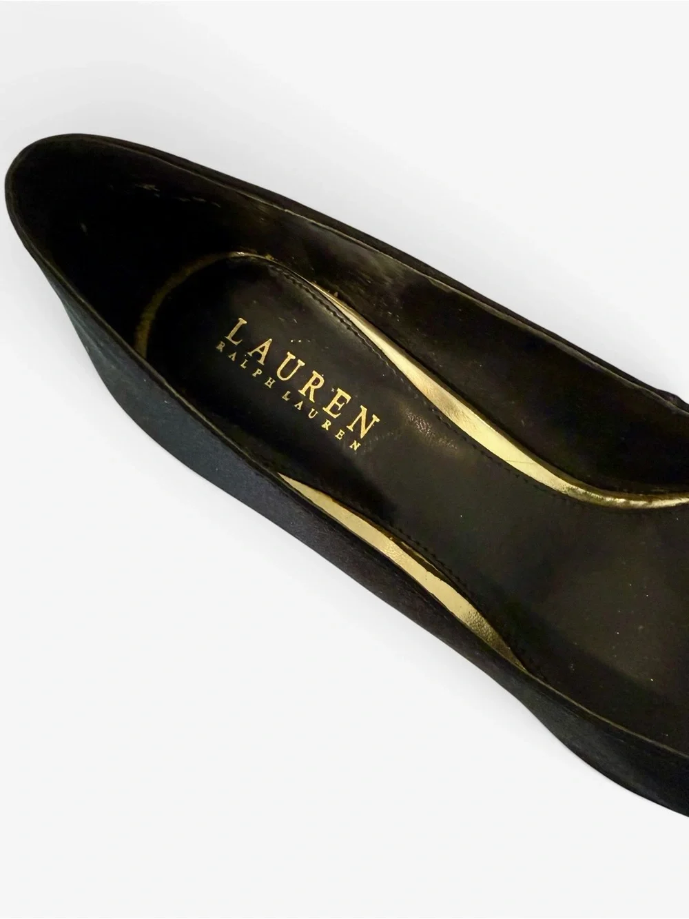 Lauren Ralph Lauren Black Satin Gold Trim Alani Pump 9B